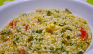 Risoto com caldo de legumes