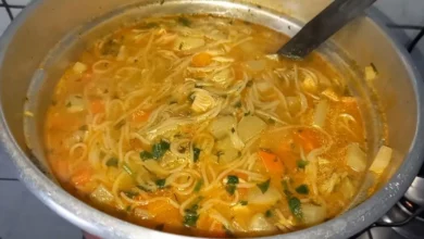 sopa de macarrão com frango e legumes