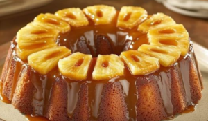 Bolo de abacaxi com calda de laranja