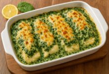 Peixe Assado com Creme de Espinafre