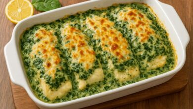 Peixe Assado com Creme de Espinafre