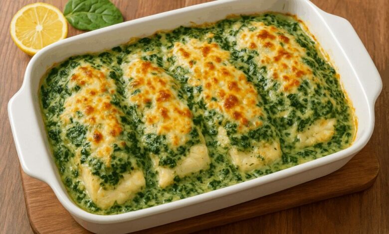 Peixe Assado com Creme de Espinafre