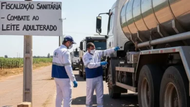 caminhão de distribuição de leite passando por fiscalização sanitária após escândalo de leite adulterado no Brasil