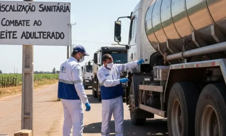caminhão de distribuição de leite passando por fiscalização sanitária após escândalo de leite adulterado no Brasil