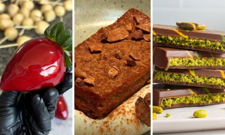 Sobremesas e doces em destaque entre as receitas mais buscadas em 2025, incluindo morango do amor, doce de leite assado e chocolate com pistache