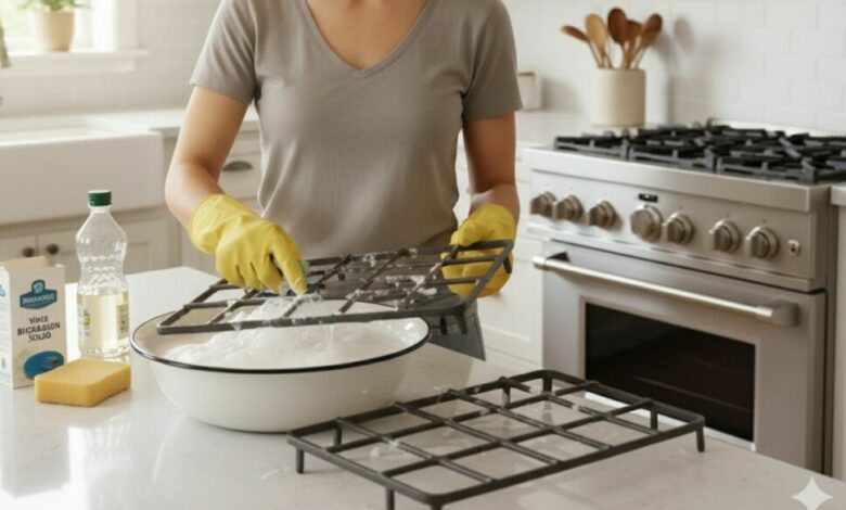 limpeza da grade do fogão com mistura natural sem amônia (método caseiro que limpa a grade do fogão sem esforço)