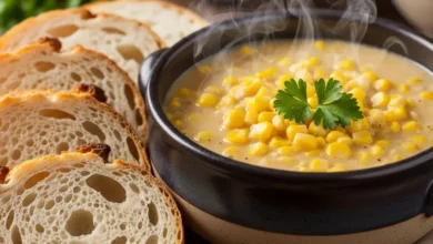 Creme de milho saboroso e muito cremoso servido em uma tigela rústica, destacando a textura aveludada e a cor amarela vibrante.