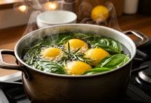 Panela fervendo casca de limão com manjericão e alecrim para perfumar e purificar o ambiente doméstico de forma natural.