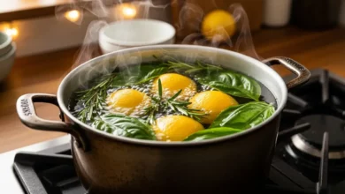 Panela fervendo casca de limão com manjericão e alecrim para perfumar e purificar o ambiente doméstico de forma natural.