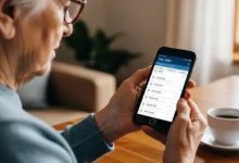 Pessoa idosa utilizando um smartphone para consultar o calendário de pagamentos do INSS através do aplicativo oficial.