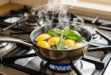 ferver casca de limão com manjericão e alecrim