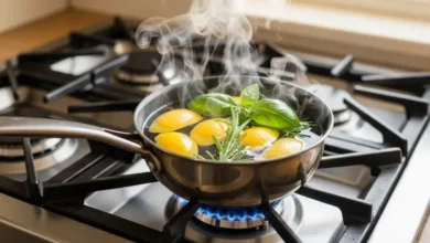 ferver casca de limão com manjericão e alecrim