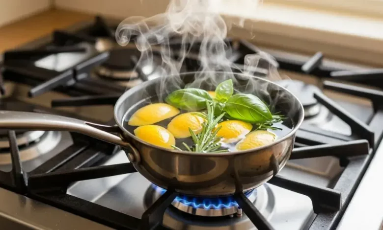 ferver casca de limão com manjericão e alecrim